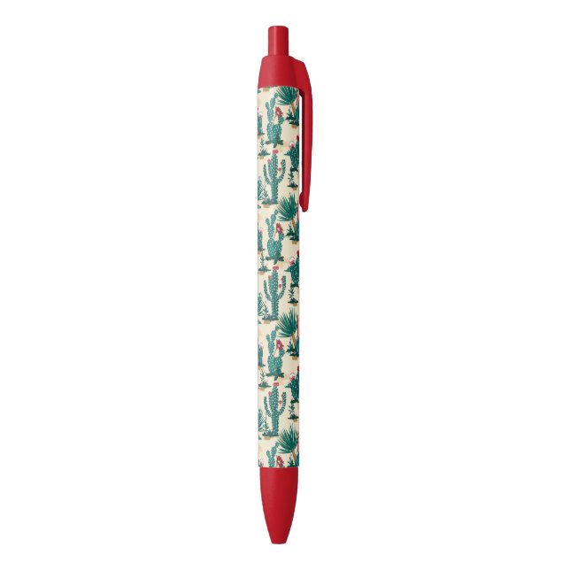 Stylo Noir Motif vert et rouge de cactus (Bas (Vertical))