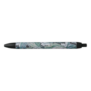 Stylo Noir Motif vintage feuille d'acanthe bleue de William M