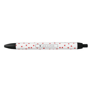 Stylo Noir Motif Whimsical Red Hearts personnalisé