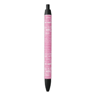 Stylo Noir Mots inspirants rose et blanc