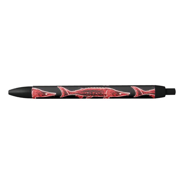 Stylo Noir nage d'esturgeon rouge (Devant)