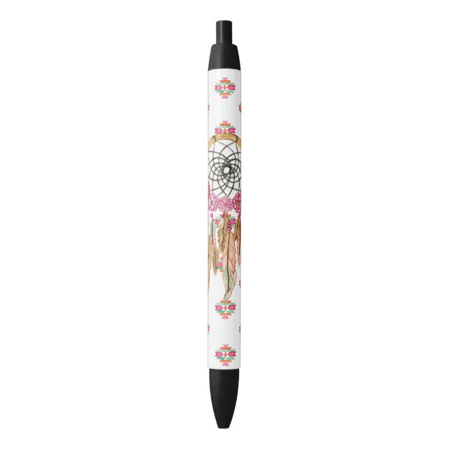 Stylo Noir Natif américain aztèque Dreamcatcher d'aquarelle (devant Vertical)