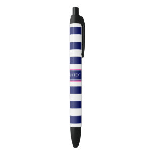 Stylo Noir Navy Blue Wht Horiz Stripe Hot Pink Nom Monogramme