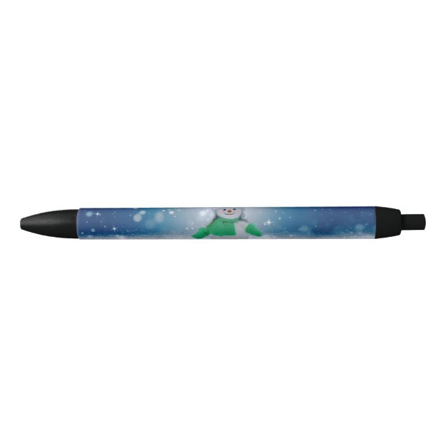 Stylo Noir Noël bonhomme de neige SlipperyJoe foulard vert m (Devant)