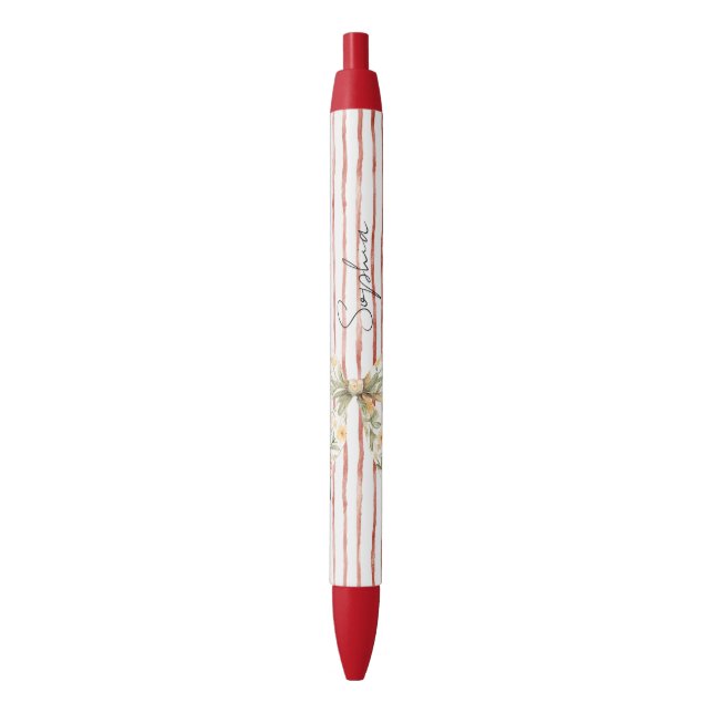 Stylo Noir Nœud floral à rayures rouges (devant Vertical)