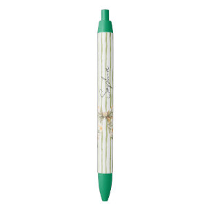 Stylo Noir Nœud floral à rayures vertes