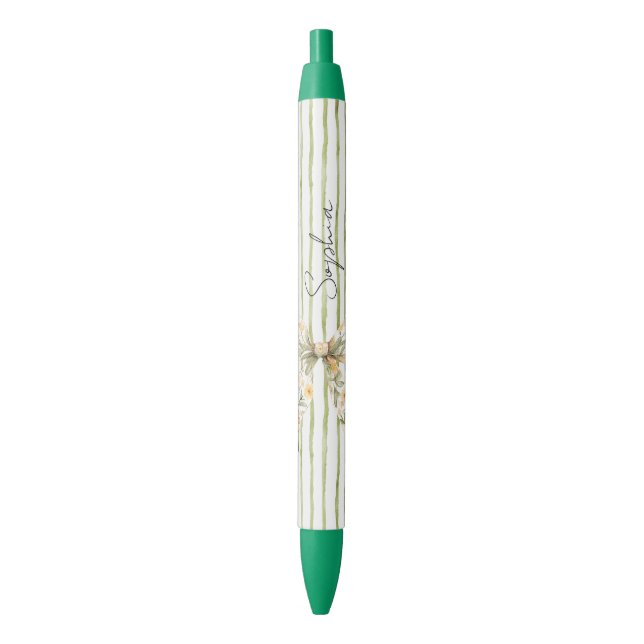 Stylo Noir Nœud floral à rayures vertes (devant Vertical)