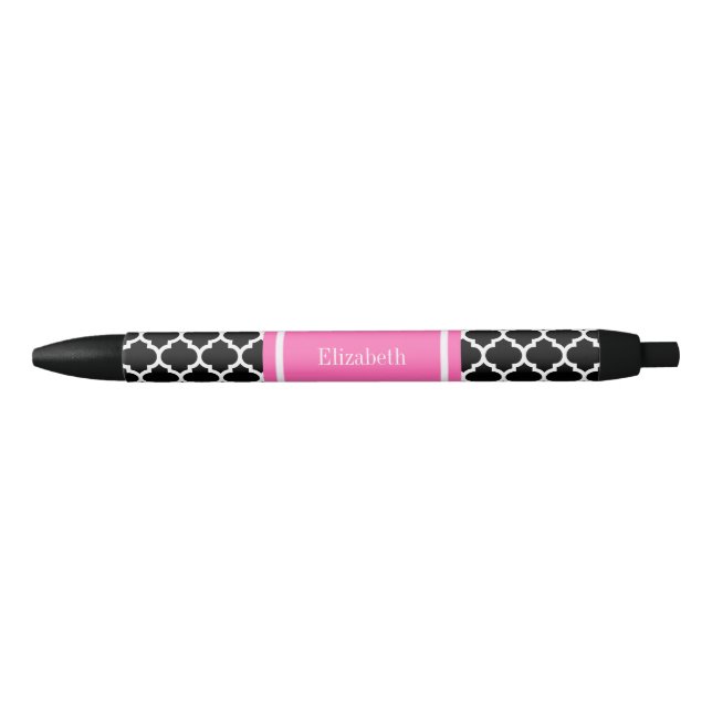 Stylo Noir Noir Blanc Marocain #5 Hot Rose #2 Nom Monogramme (Devant)