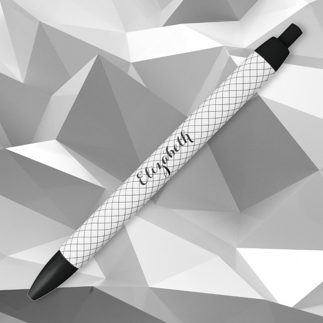 Stylo Noir Noir Blanc Moderne Motif moderne Monogramme (Black White Modern Stylish Pattern Monogrammed Black Ink Pen)
