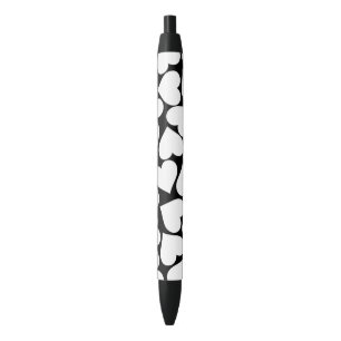 Stylo Noir Noir et blanc mignon Motif de coeur simple