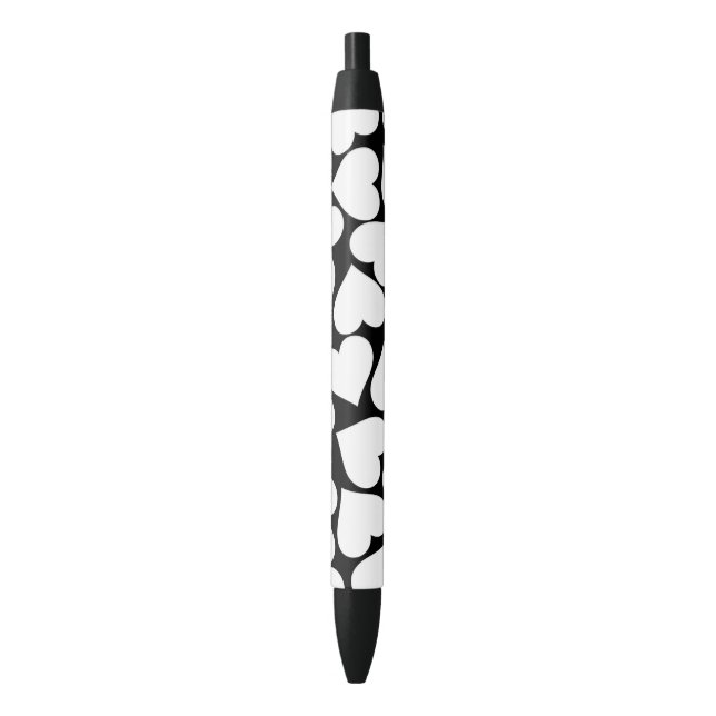 Stylo Noir Noir et blanc mignon Motif de coeur simple (devant Vertical)
