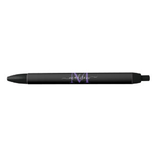 Stylo Noir Noir violet violet Monogramme élégant Nom du scrip