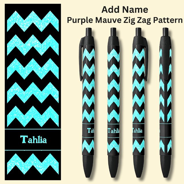 Stylo Noir Nom Aqua Blue Zig Zag sur Noir (Créateur téléchargé)