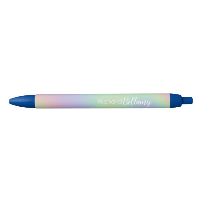 Stylo Noir Nom arc-en-ciel holographique iridescent moderne (Devant)