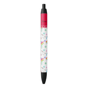 Stylo Noir Nom blanc gymnastique arc-en-ciel licornes