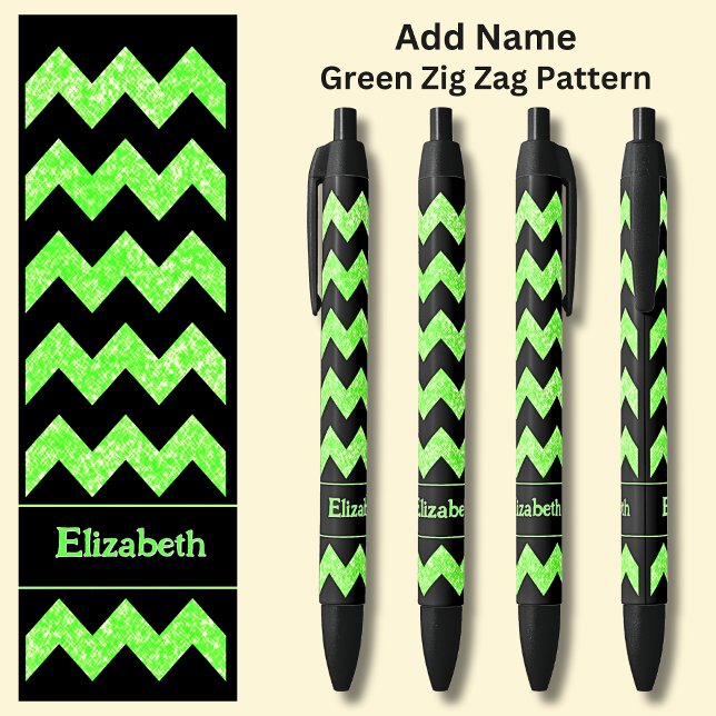 Stylo Noir Nom Bright Green Zig Zag sur Noir (Créateur téléchargé)