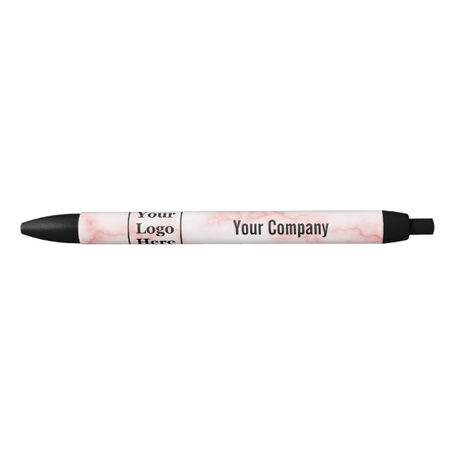 Stylo Noir Nom commercial Faux Marbre rose Votre logo ici (Devant)