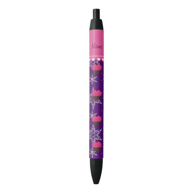 Stylo Noir Nom cupcake rose indigo violet argenté flocons de  (devant Vertical)
