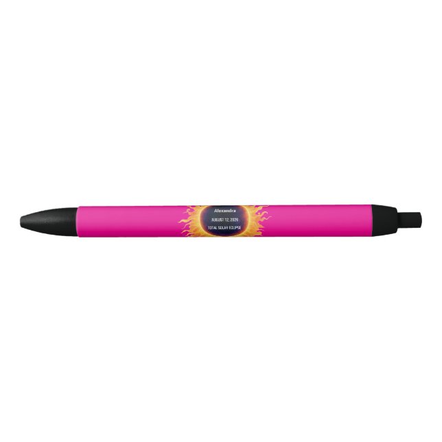 Stylo Noir Nom de l'éclipse solaire totale aquarelle rose gra (Devant)