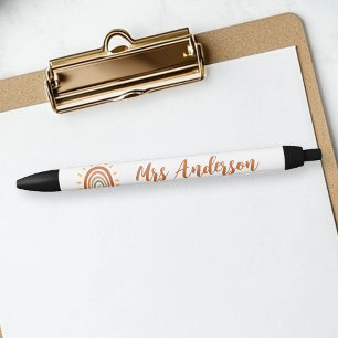 Stylo Noir Nom de l'enseignant personnalisé Grade Boho Rainbo