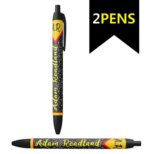 Stylo Noir Nom de monogramme initial personnalisé, Élégant (Fancy monogram name pen)