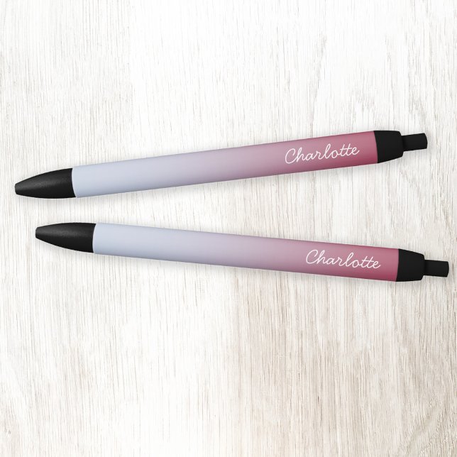 Stylo Noir Nom de script moderne Pink Blue Gradient Personnal (Monogram name pink blue gradient modern personalized pen)