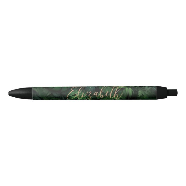 Stylo Noir Nom de style tropical Monstera Gold (Devant)
