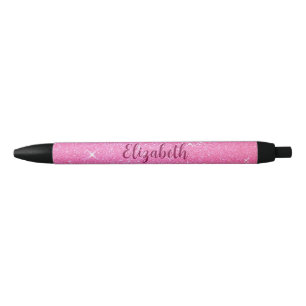 Stylo Noir Nom du Modèle personnalisé Texte Cute Rose Parties