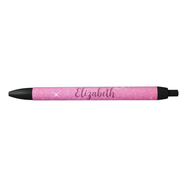 Stylo Noir Nom du Modèle personnalisé Texte Cute Rose Parties (Devant)