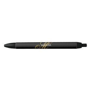 Stylo Noir Nom du monogramme d'or noir élégant du script pers
