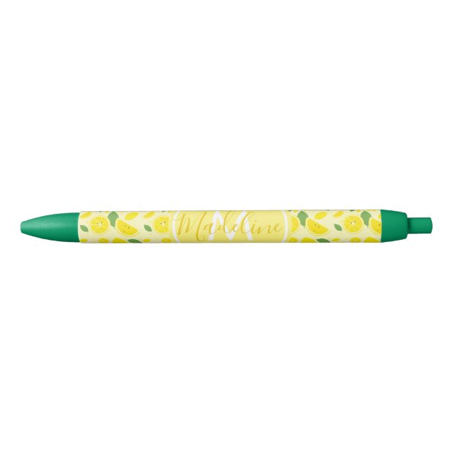 Stylo Noir Nom du Motif de la feuille de citron initial | Sty (Devant)
