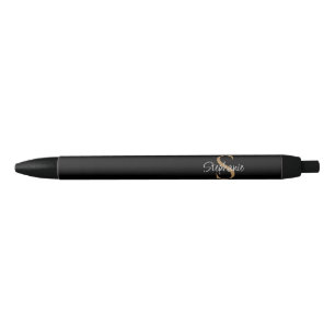 Stylo Noir Nom élégant en script Monogramme Noir Or 