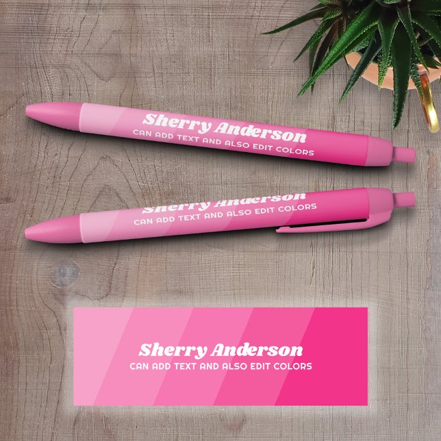 Stylo Noir Nom et titre Calligraphie - Retro Stripes Rose (Personalized Writing pen - Add Name and other text to this custom design)