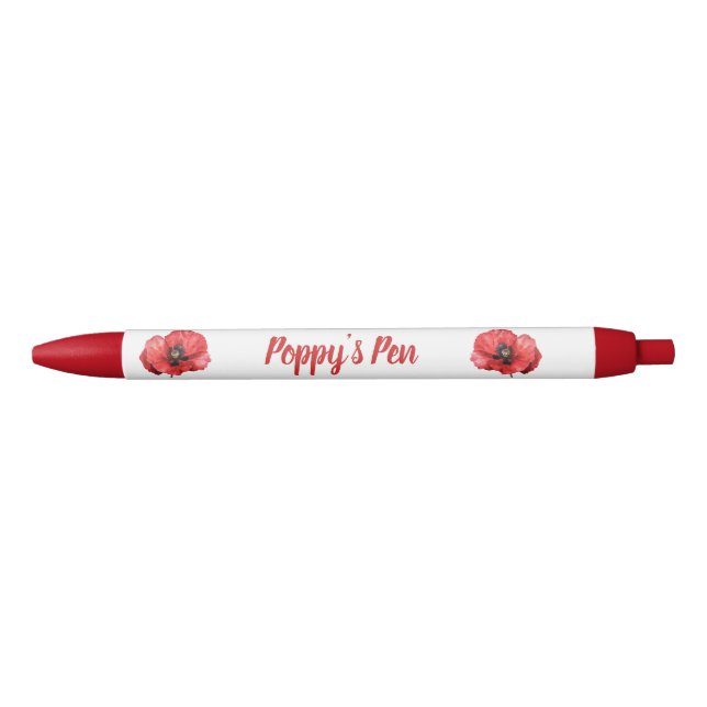 Stylo Noir Nom floral du pavot rouge (Devant)