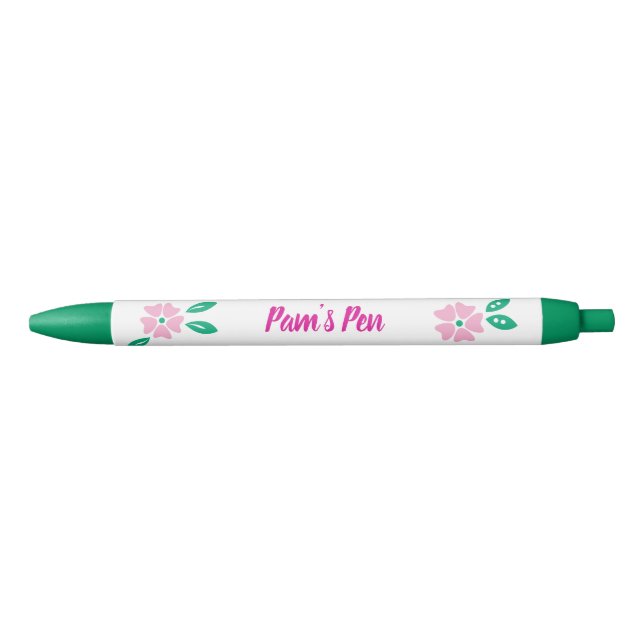 Stylo Noir Nom floral rose moderne (Devant)