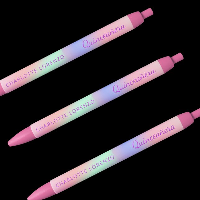 Stylo Noir Nom holographique rose violet Quinceanera (Créateur téléchargé)