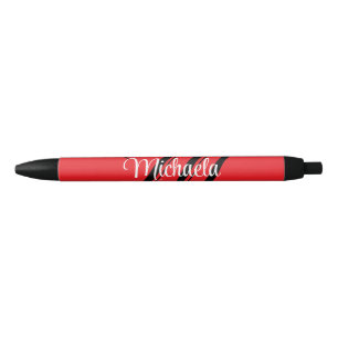 Stylo Noir Nom initial minimaliste moderne monogramme rouge
