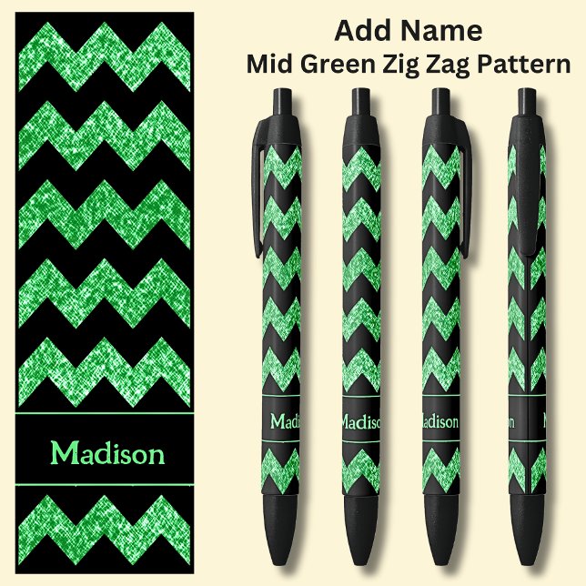 Stylo Noir Nom Mid Green Zig Zag sur Noir (Créateur téléchargé)