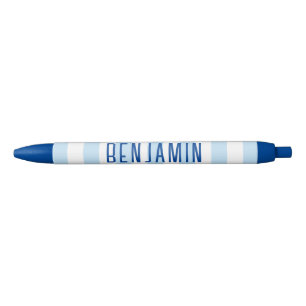 Stylo Noir Nom moderne bleu pâle et blanc rayé