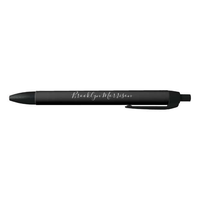 Stylo Noir Nom monogramme de script personnalisé noir élégant (Bas)