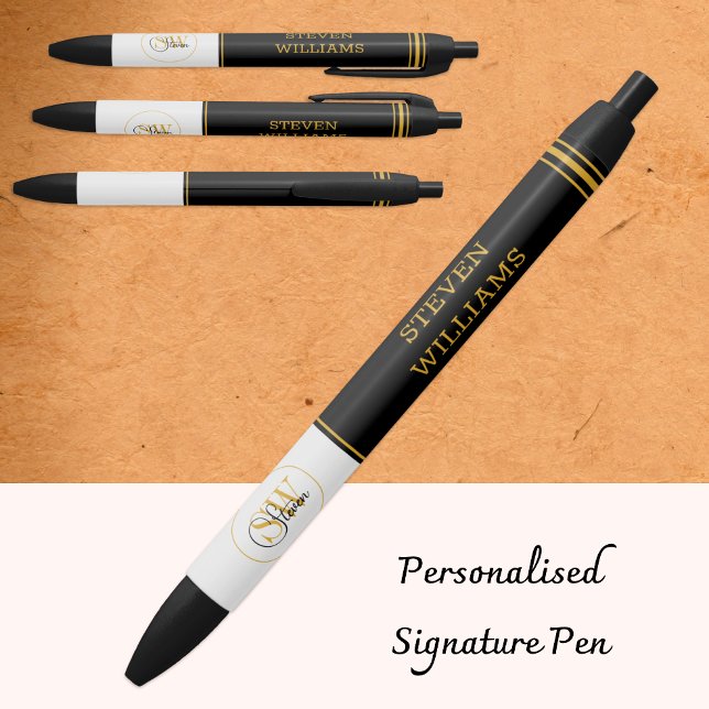 Stylo Noir Nom Monogrammé & Signature Moderne (Créateur téléchargé)