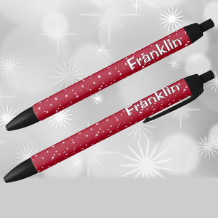 Stylo Noir Nom    Motif Étoiles Rouges et Blanches de Fête