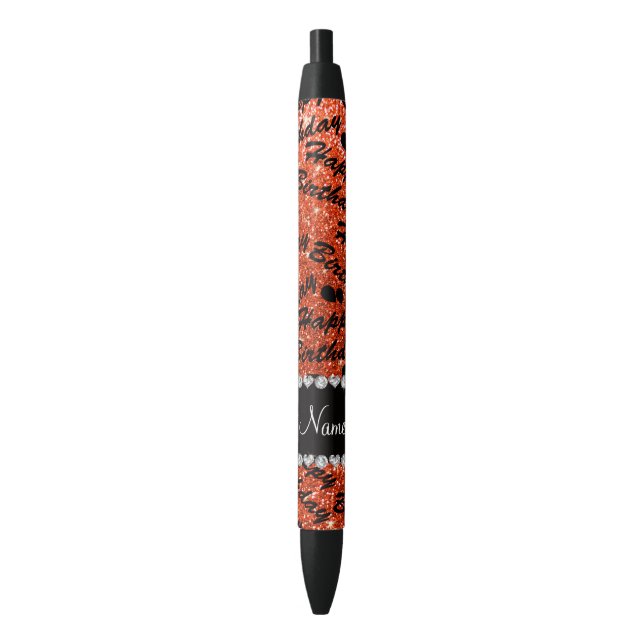 Stylo Noir Nom neon orange parties scintillant heureux annive (devant Vertical)