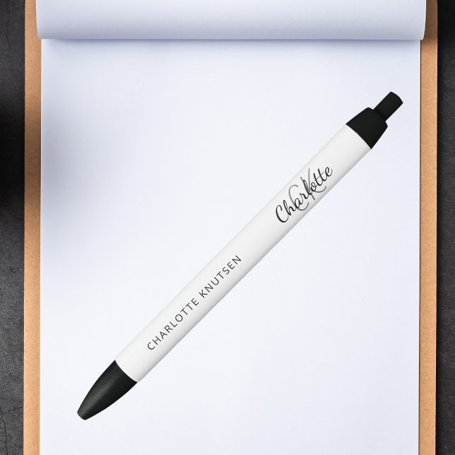 Stylo Noir Nom noir blanc commercial monogrammé (Créateur téléchargé)