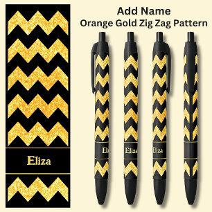 Stylo Noir Nom Orange Gold Zig Zag sur Noir