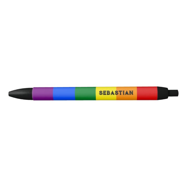 Stylo Noir Nom personnalisable Rainbow Pride Flag (Devant)