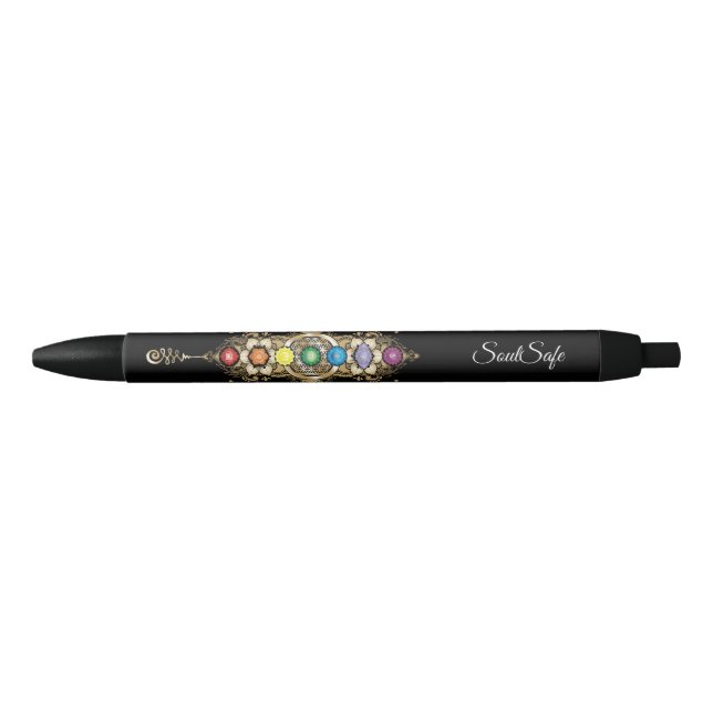 Stylo Noir Nom personnalisé Aligné Gold Chakra (Devant)