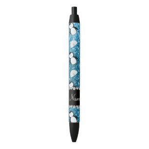 Stylo Noir Nom personnalisé ciel bleu parties scintillant pin