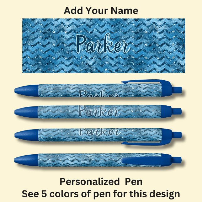 Stylo Noir Nom personnalisé, Design Zag bleu Zig (Créateur téléchargé)