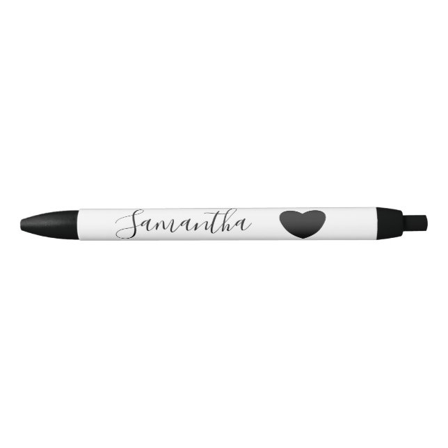 Stylo Noir Nom personnalisé du coeur noir (Devant)